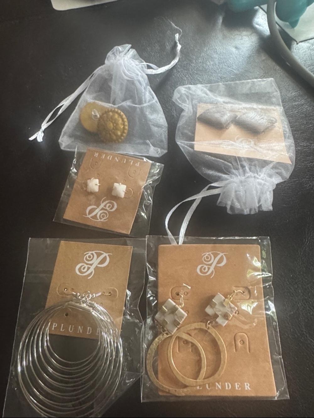 All NEW Plunder Gold and Silver Mixed Earring Set with White Stone Accents